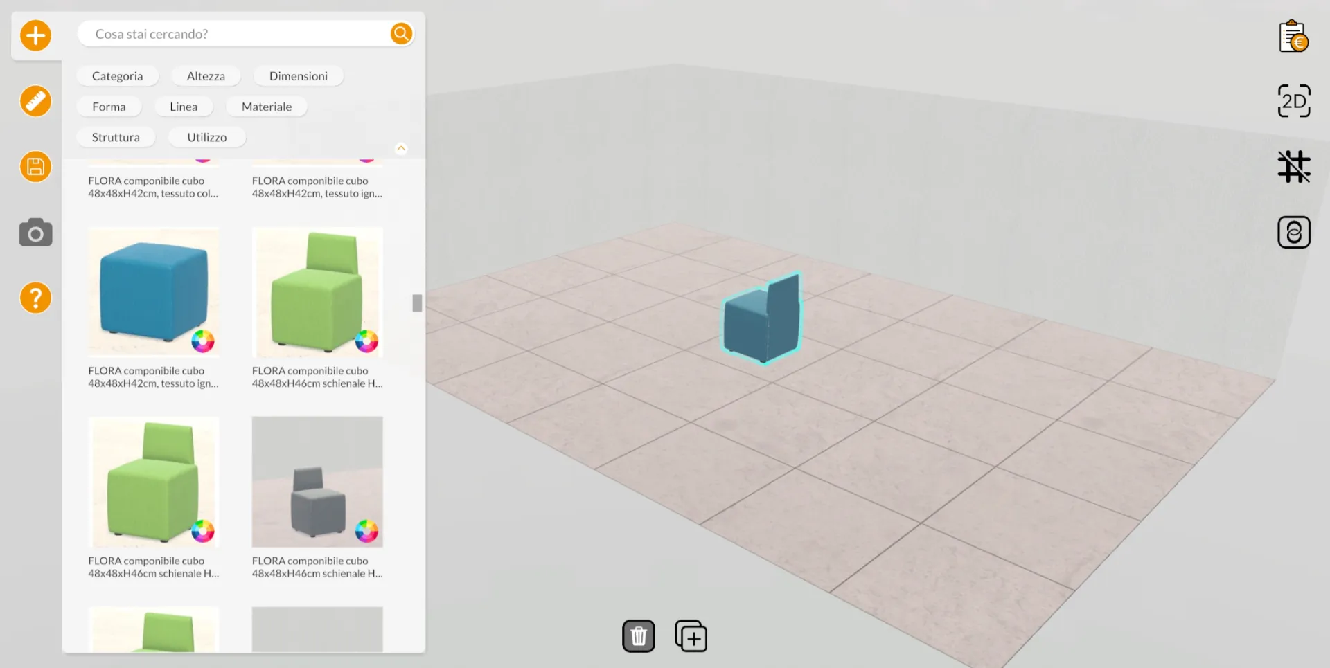 ArredaLab interface for picking furniture and room layouts