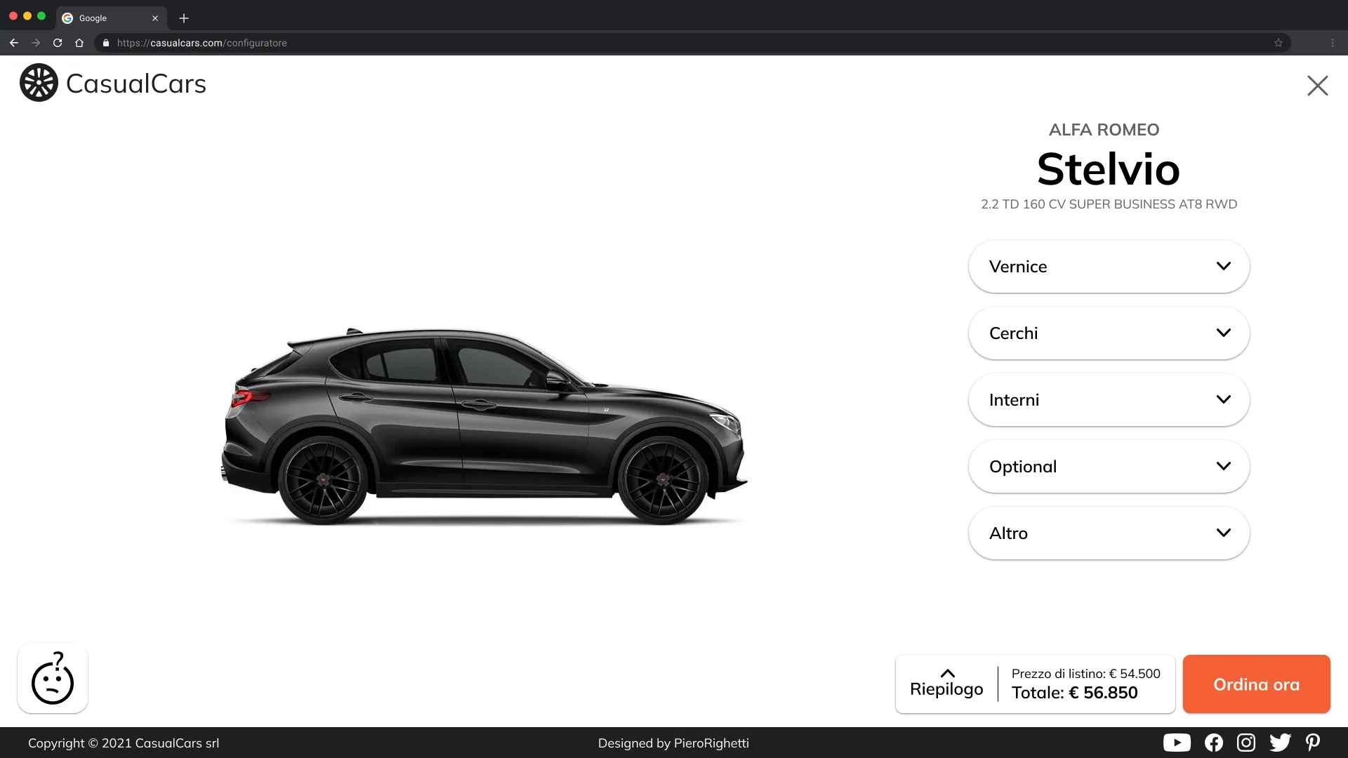 Car configurator interface showing model selection