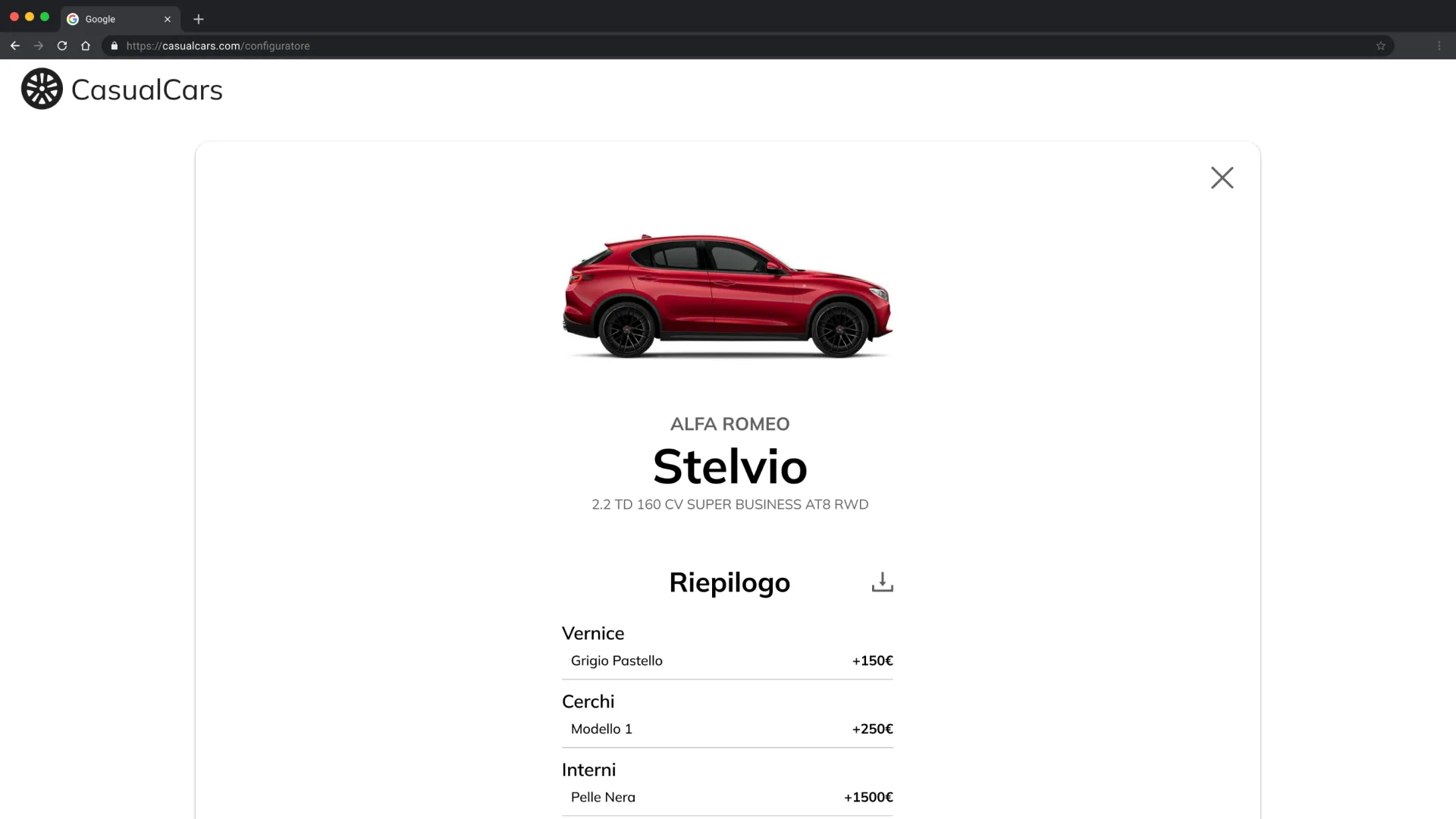 L’interfaccia del configuratore durante la personalizzazione degli allestimenti